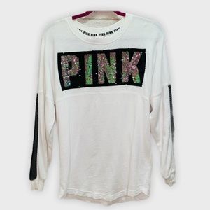 VS PINK SEQUINS WHITE SWEATSHIRT